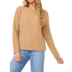 Vince Camuto NWT Latte Heather Cozy Soft Cable Knit Pullover Sweater 3574